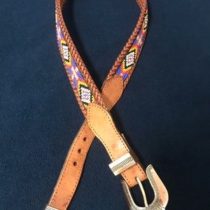 Vintage Beaded-Pattern Leather waist belt.